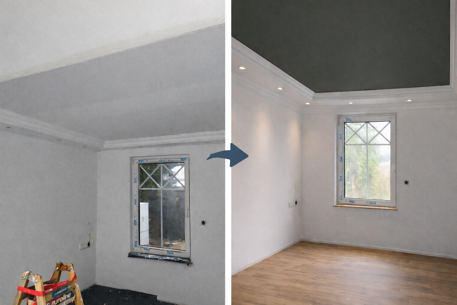 Vorher-Nachher-Vergleich eines Raums