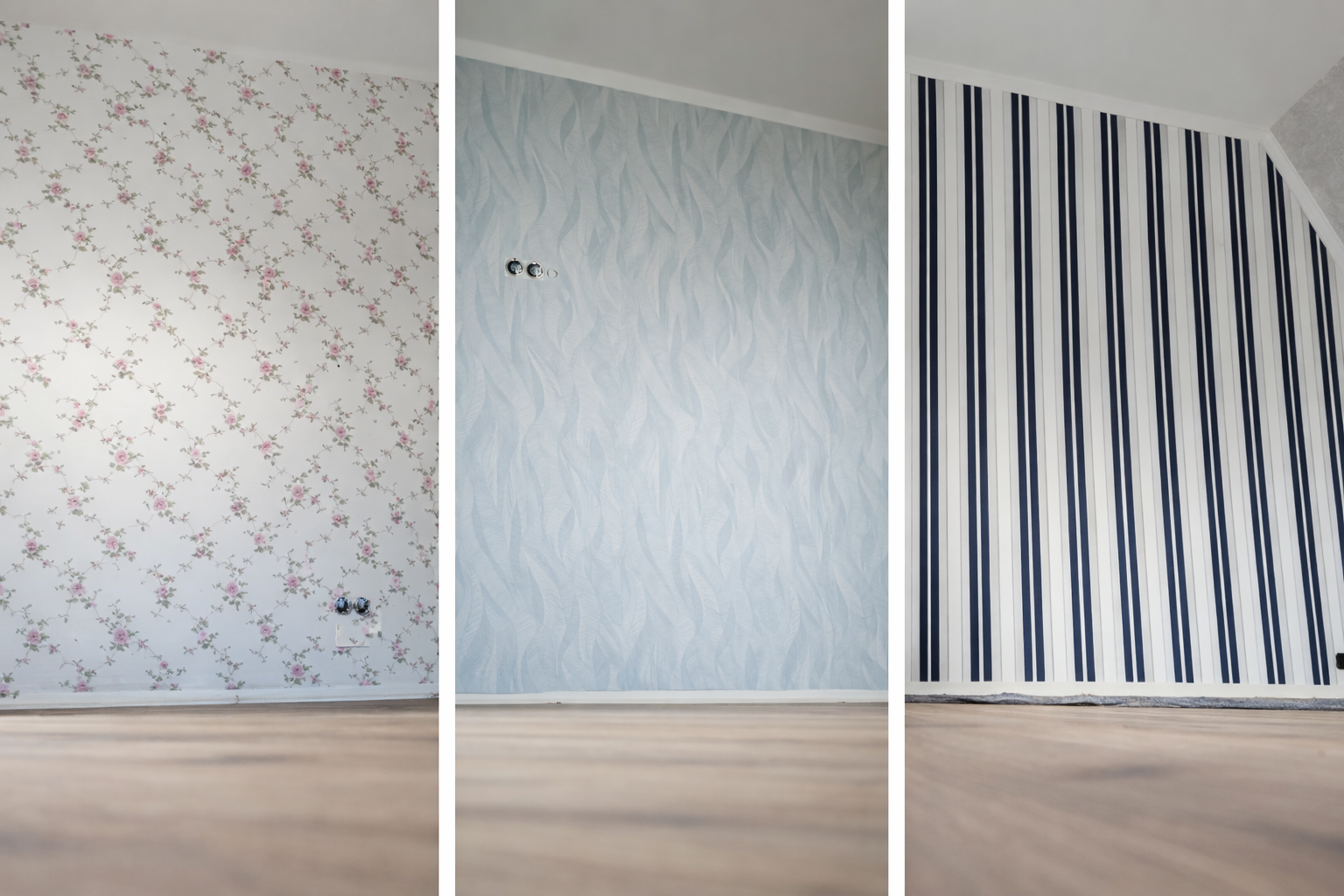 Floral, einfarbig und gestreift an leeren Wänden