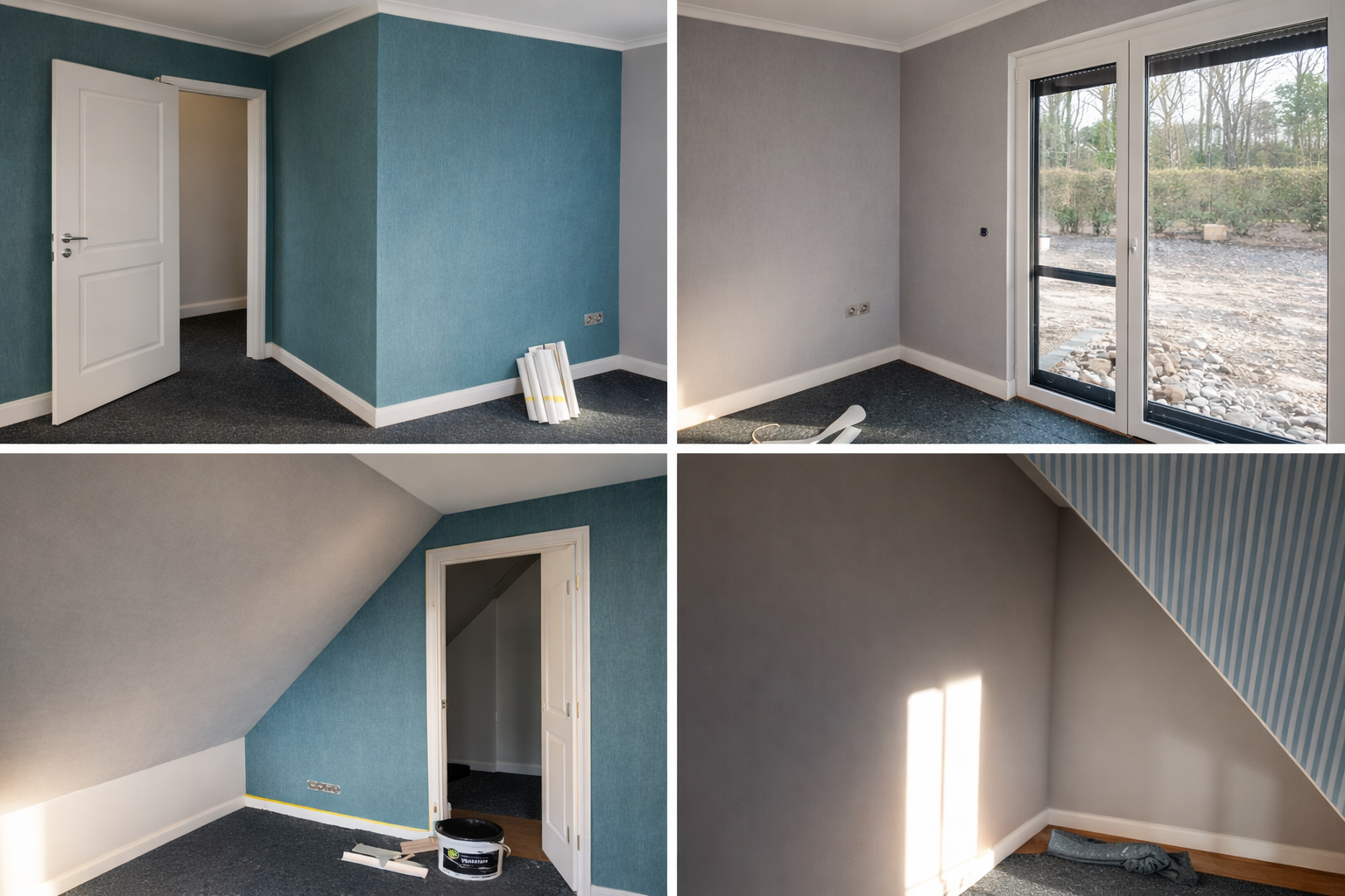 Unmöblierter Raum mit blauen und grauen Wänden