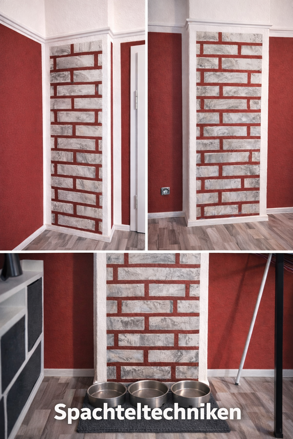 Wände mit roter Farbe und Mauerwerk-Muster